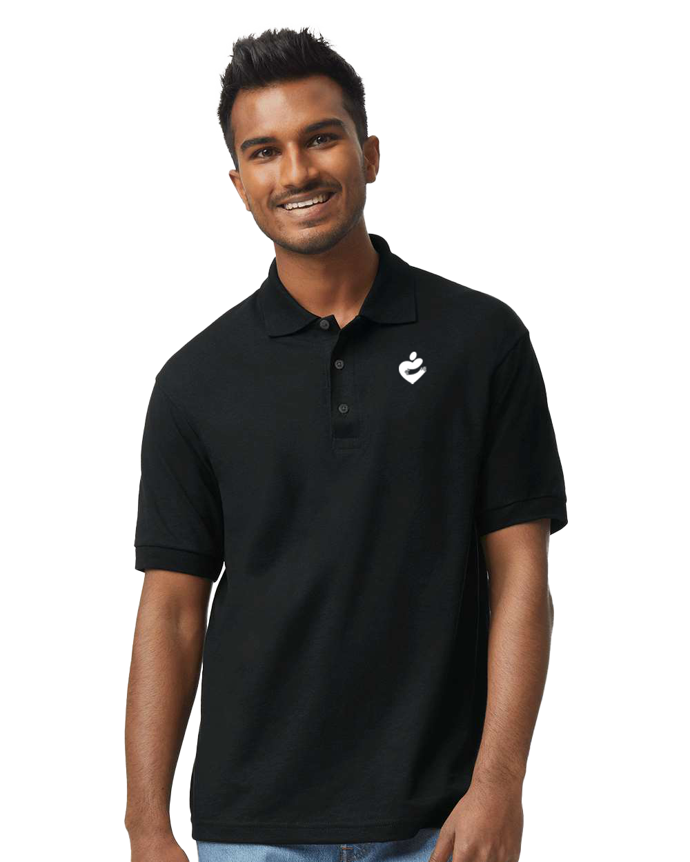 SEACAA black embroidered polo modeled