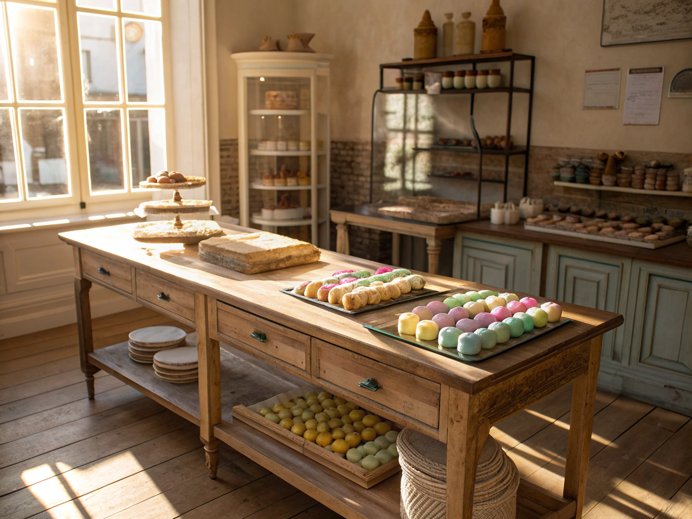 Artisanal baked goods and pastries freshly made in bakery display
