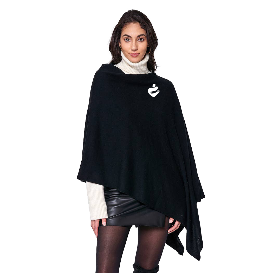 SEACAA black knit wrap poncho cape modeled