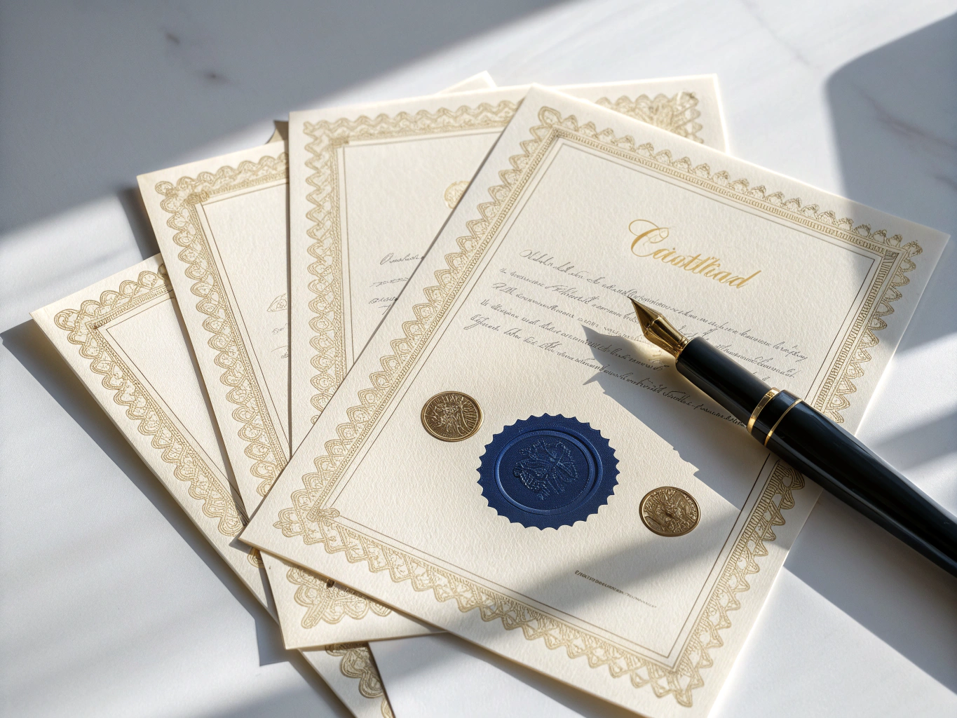 Official notary public seal, legal certificates, and document folios